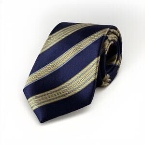 Countess Mara Silk Tie Navy Gold Stripes Classic Business Necktie 3.75” Wide